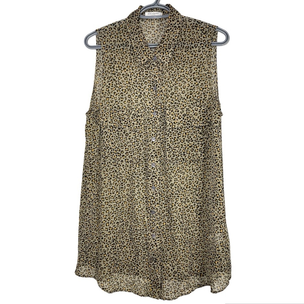 Equipment Femme Silk Sleeveless Leopard Print Shirt Dress size L - Picture 1 of 6